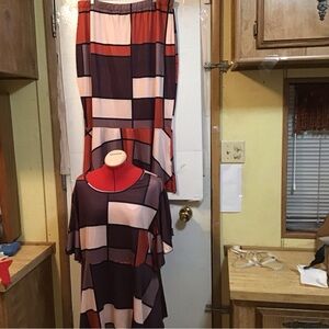 Temu 3xl Geometric Patterned Dresswith winged tip shortsleeveshirt and Skirt Set